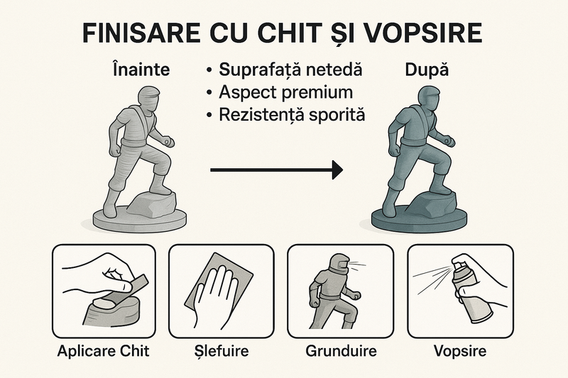 Finisare profesională pentru piese 3D: Chituire și Vopsire la Atelier 3D România