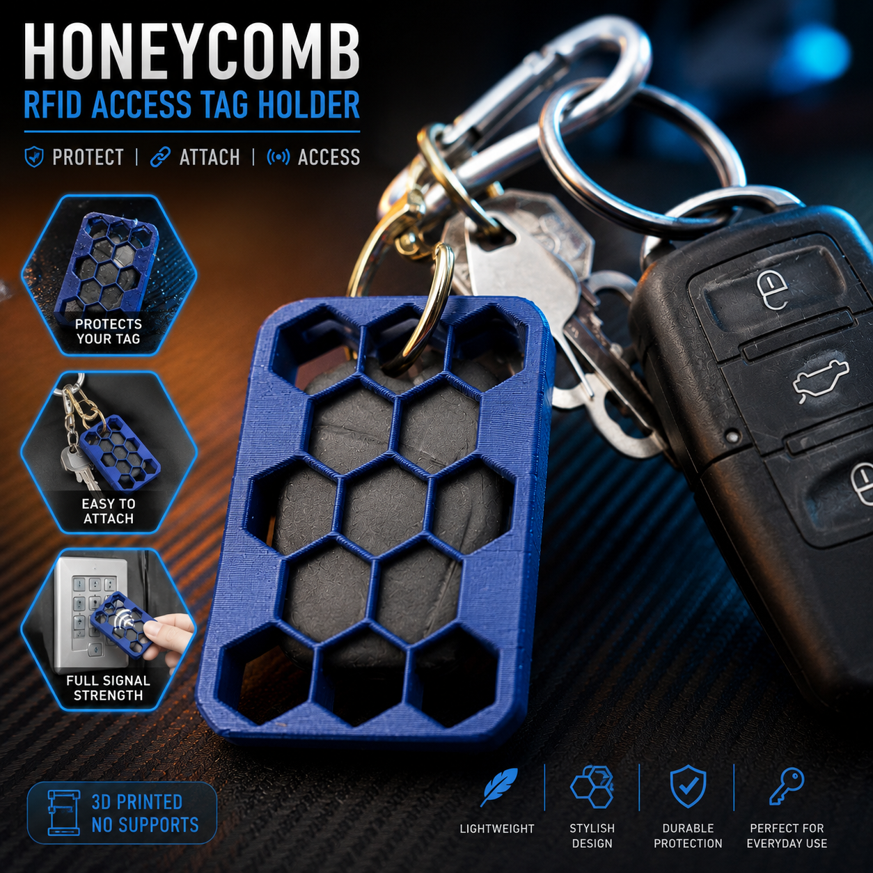 Suport RFID pentru Interfon – Carcasă tag interfon Honeycomb Printată 3D