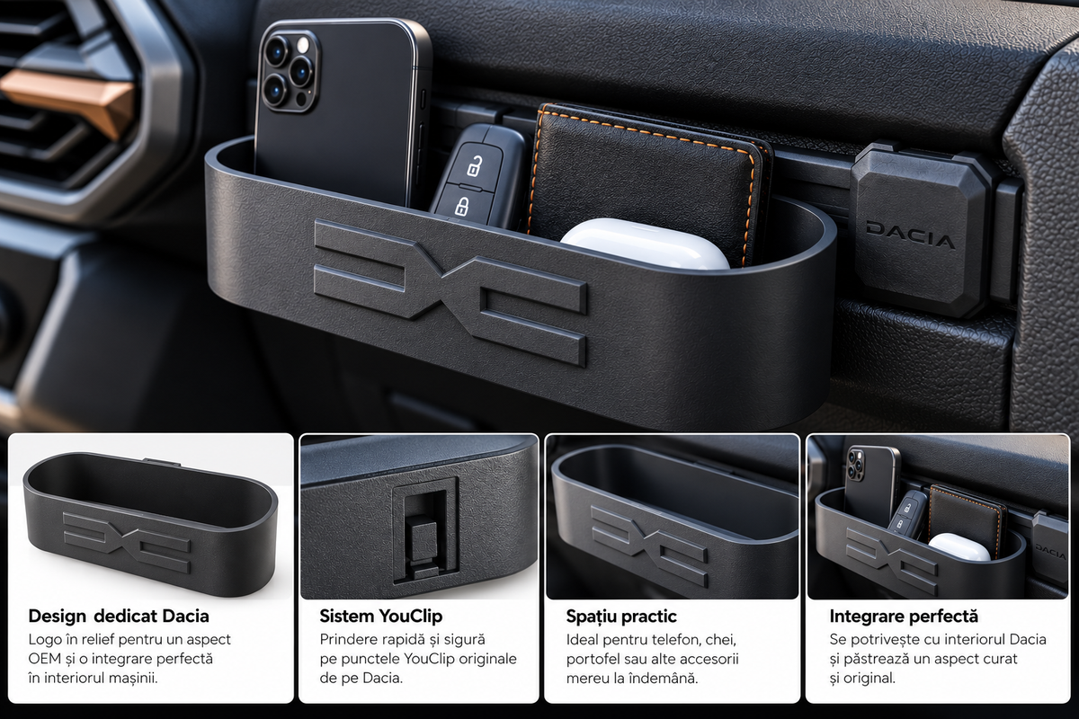 Suport Dacia YouClip – organizator pentru telefon, chei și accesorii